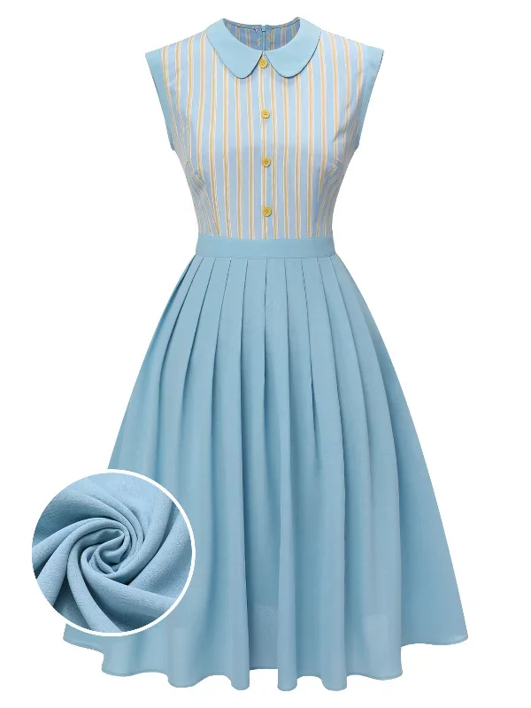 [Pre-Sale] Blue 1940s Doll Collar Stripes Dress