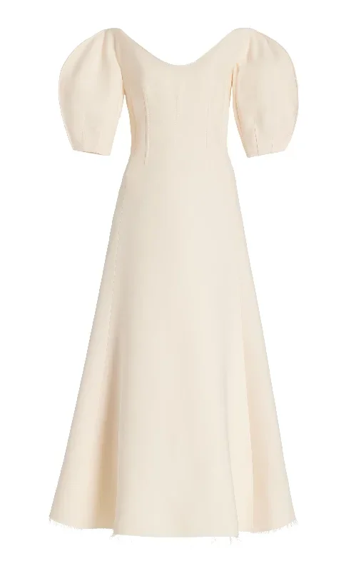 Buisier Dress in Ivory Wool Silk Cady