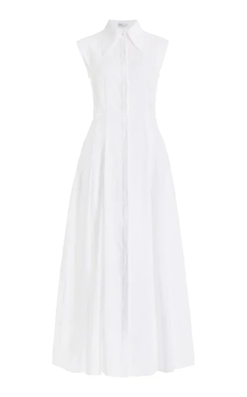 Durand Pleated Shirtdress in White Aloe Linen