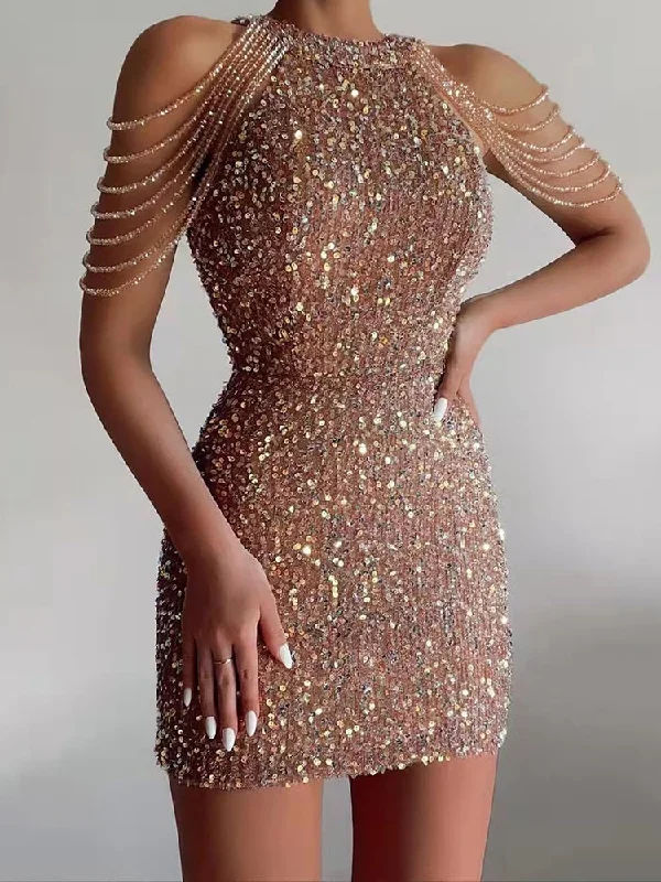 FashionSierra - Neck Hanging Sexy Crystal Fringe Sequin Dress