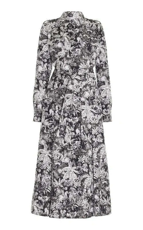 Galway Shirtdress in Grey Scale Printed Silk Twill