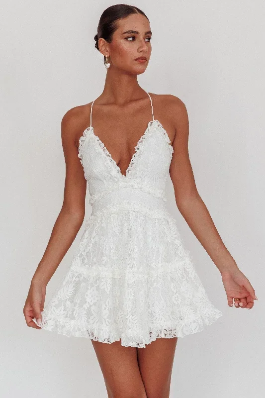 Laney Low Back Cami Strap Dress Lace White