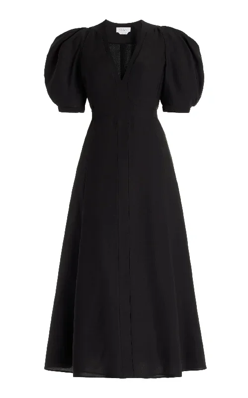 Luz Dress in Black Virgin Wool Crepe