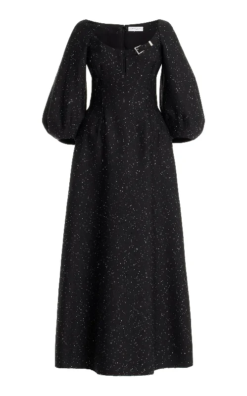 Madyn Sequin Dress in Black Virgin Wool