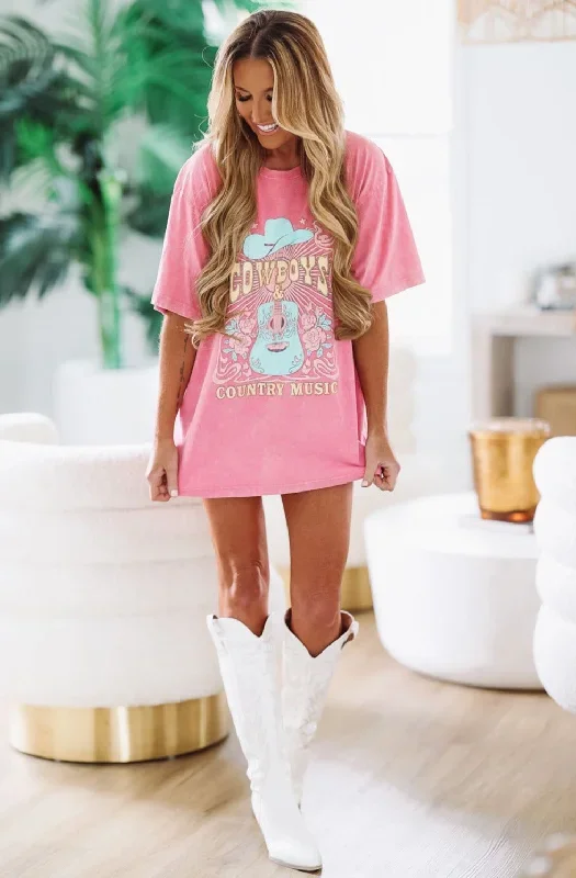 Nashville- Mineral Wash Graphic T-shirt Dress or Tee - Pink