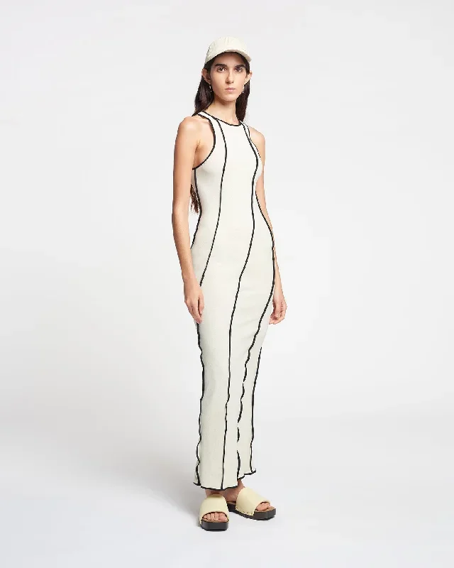 Wanda - Patchwork Mesh-Jersey Midi Dress - White wax/Black