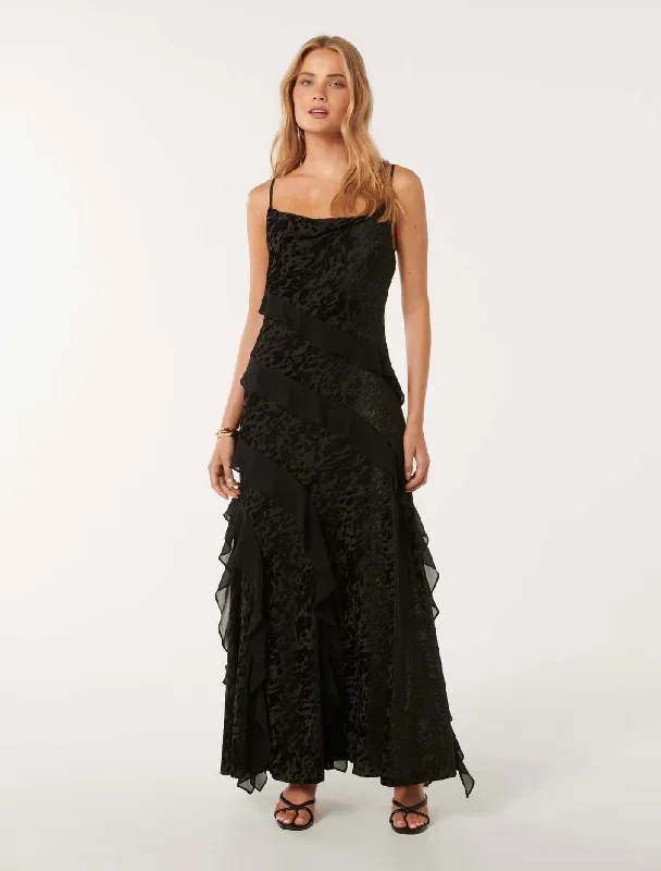 Piper Velvet Ruffle Maxi Dress