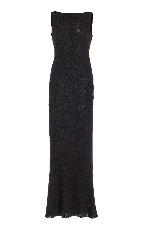 Seren Dress in Black Silk Cashgora Boucle Gauze