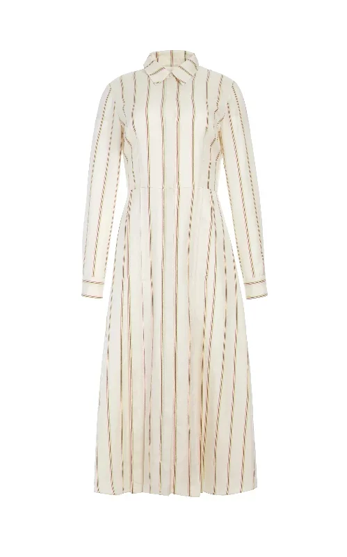 Vanessa Shirtdress in Ivory Multi Stripe Wool Silk